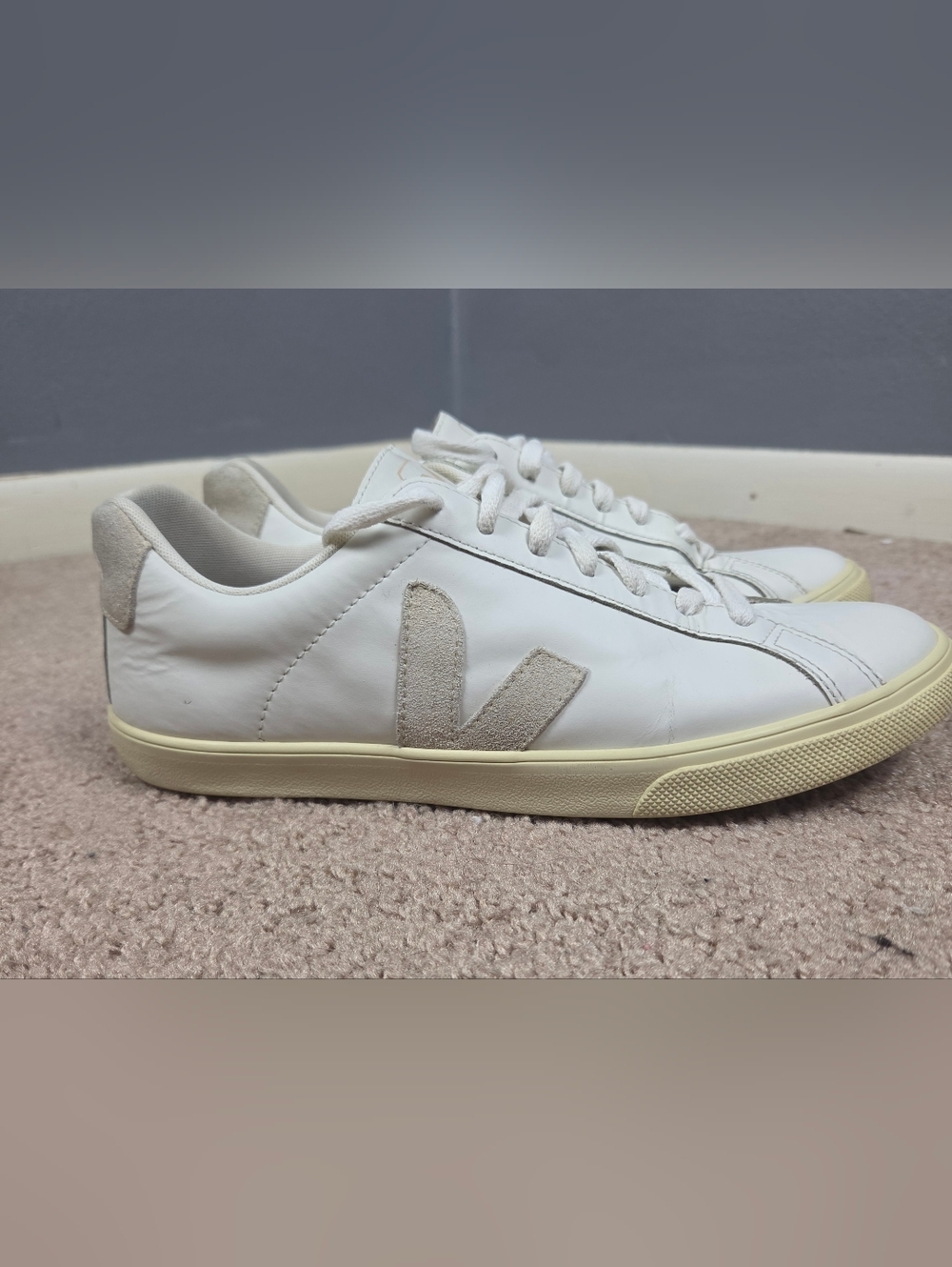 White Veja V-10 Leather Sneakers with Suede V